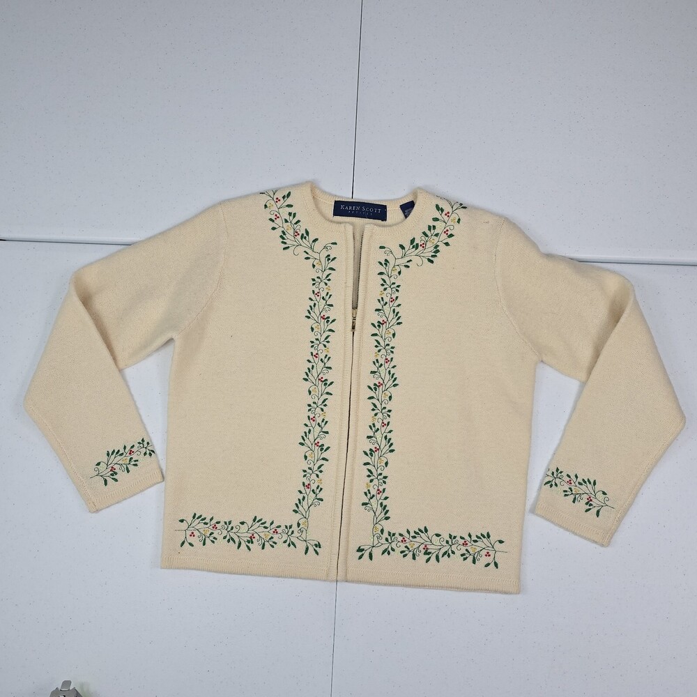 Vintage 90s Karen Scott PS 100% Wool Cardigan Christmas Sweater Cottagecore READ